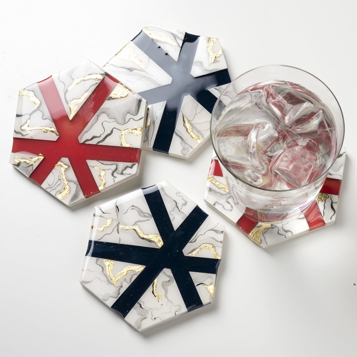 Navy and Coral Marbled Coasters