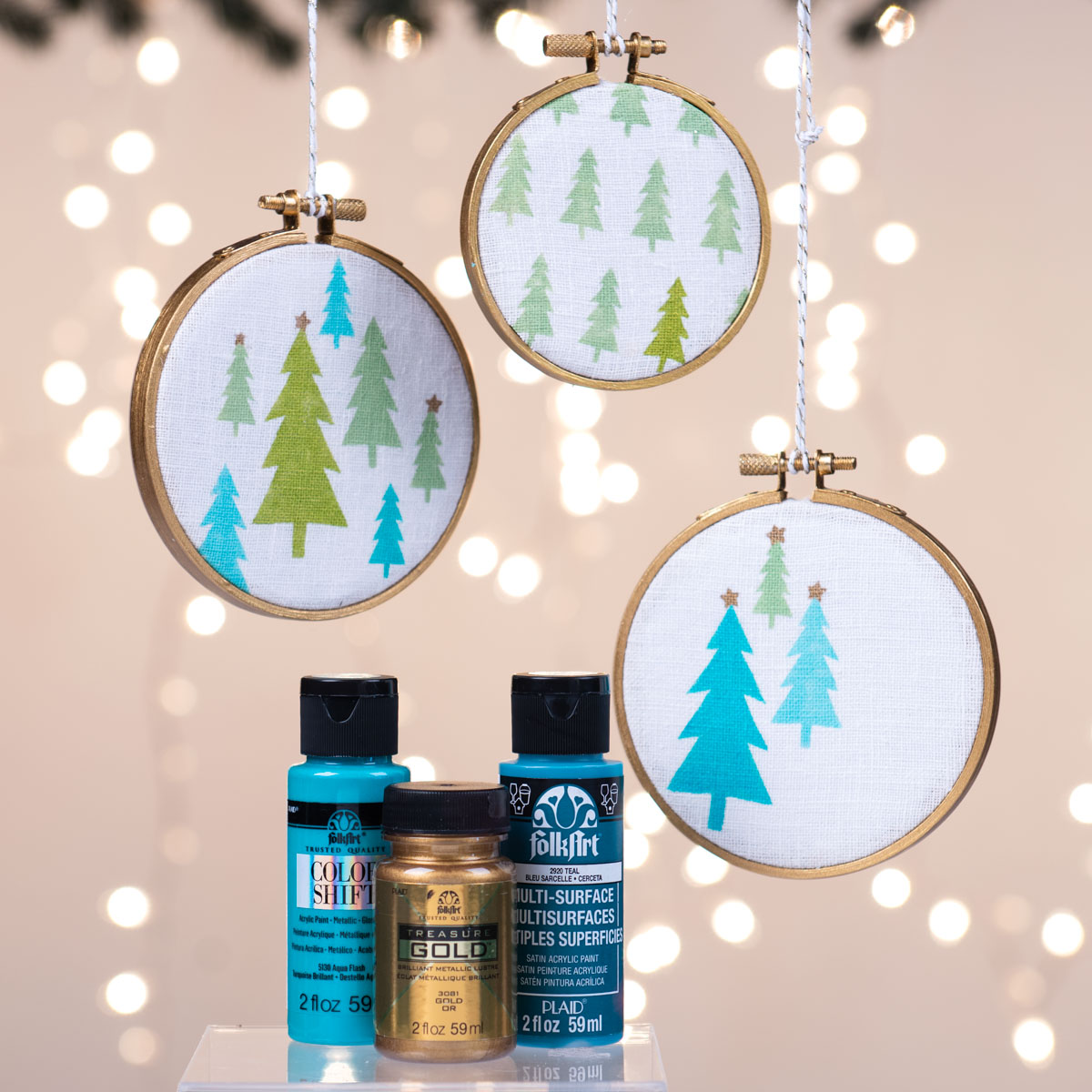 Painted Christmas Tree Hoop Ornaments