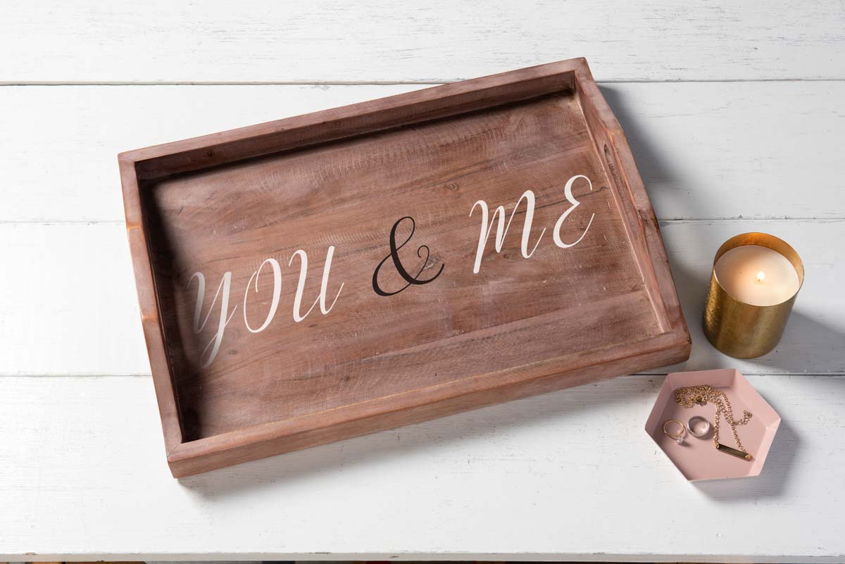 You and Me Wooden Stenciled Tray