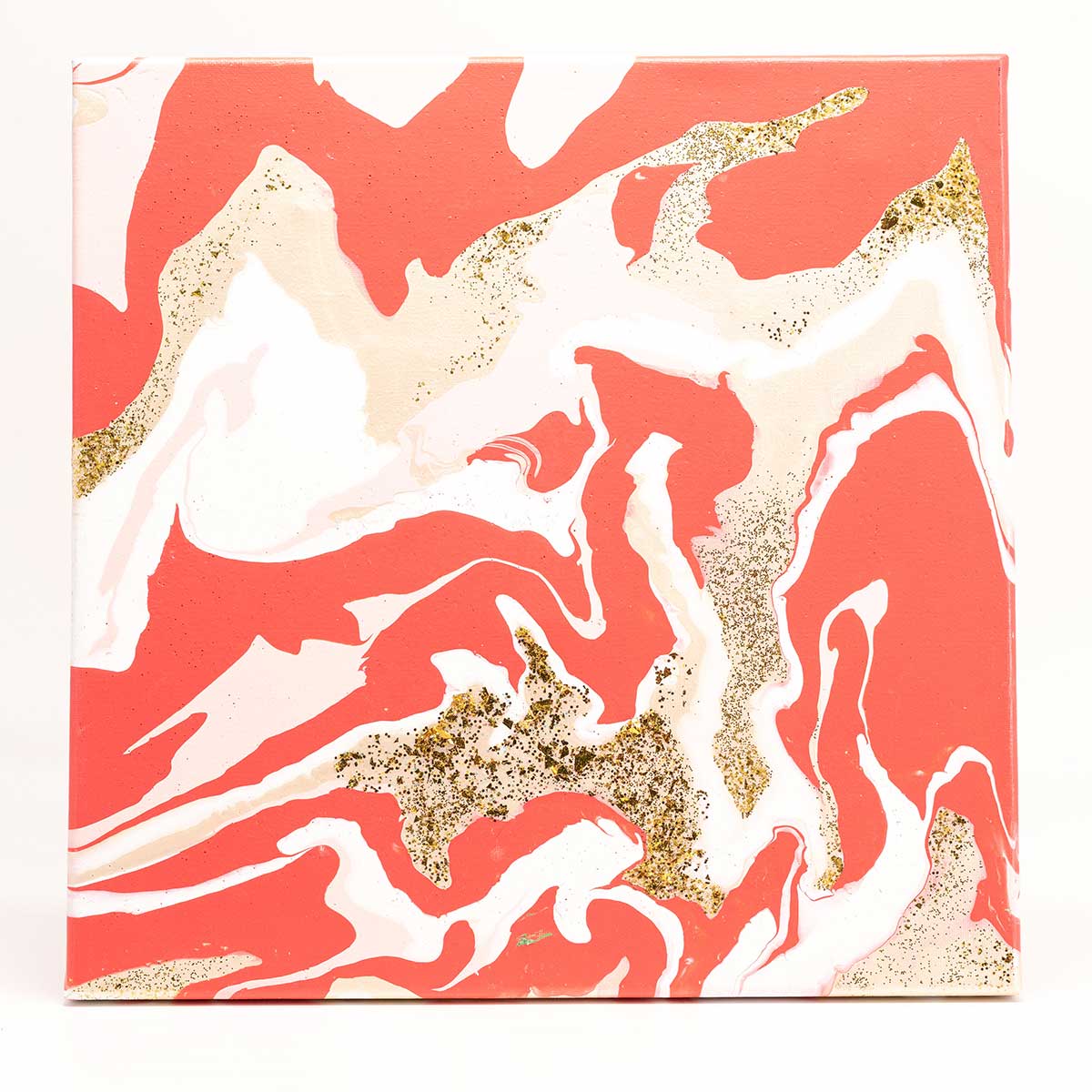 Pink and Gold Poured Acrylic Art Canvas
