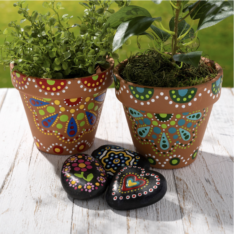 Planters and Painted Rocks with FolkArt Dots