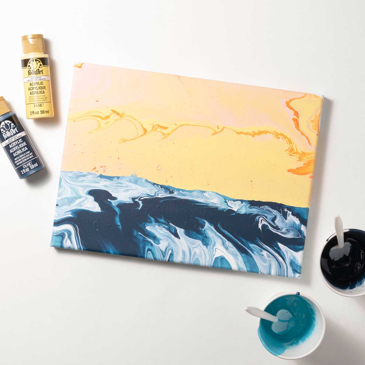 Poured Art Beach Landscape Canvas 
