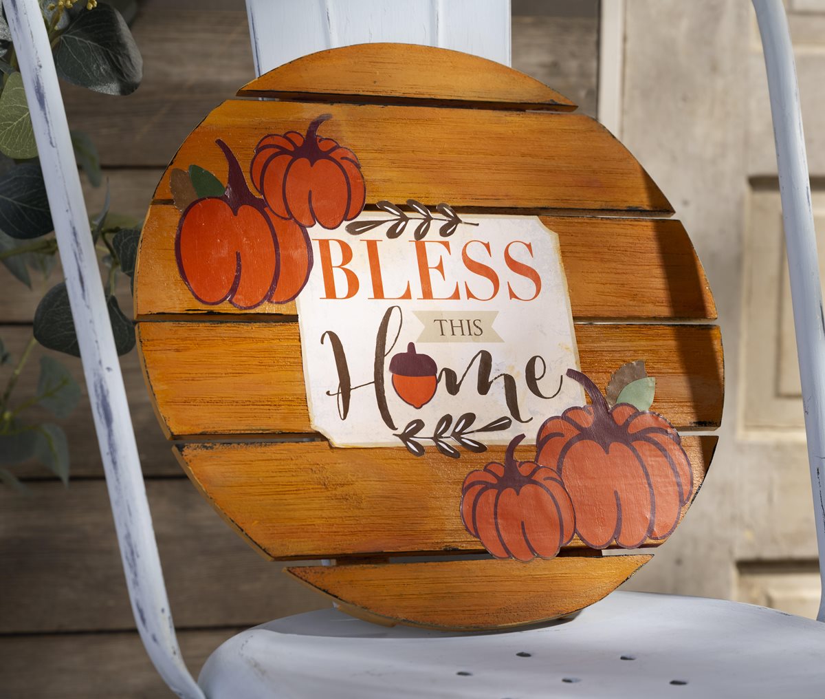 Bless This Home Pumpkin Door Sign