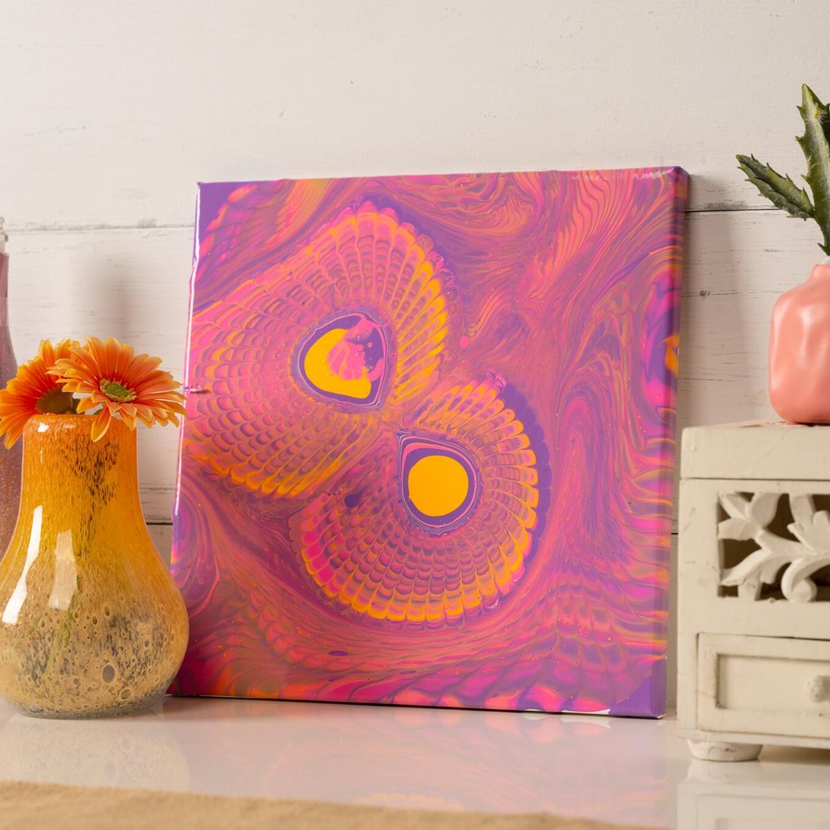 Strained Waves of Pink, Orange, and Purple Canvas