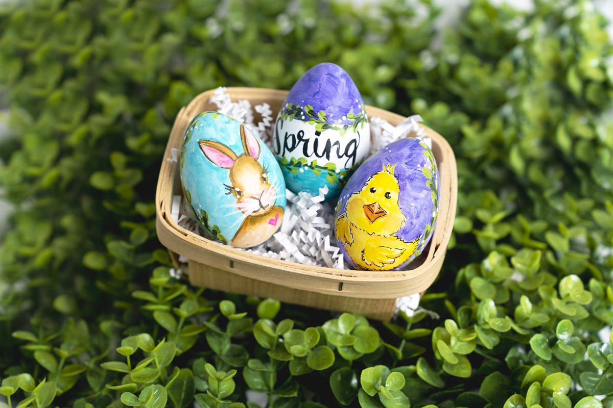 Trio of Easter Eggs - Bunny, Chick and Spring
