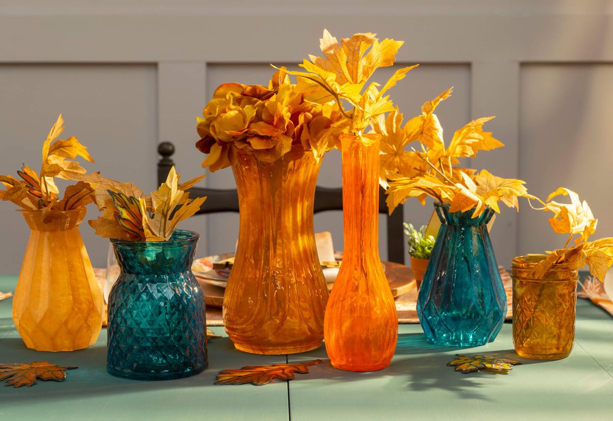 Upcycled Jars and Leaves Clings for Center Piece