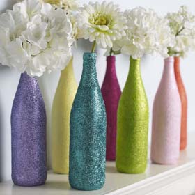 Adoption Party Decorations - Glittered Recycled Bottle Vases