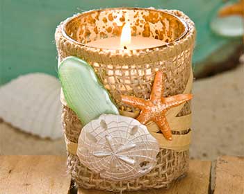 Beach Wedding Shell and Burlap Votive Candles