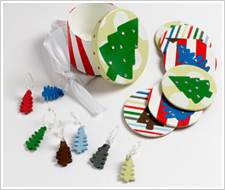Christmas Tree Coaster and Wine Marker Set