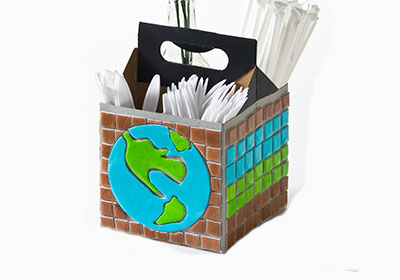 Earth Day Recycled Tray and Plastic Cutlery Container