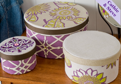 Fabric Covered and Stenciled Hat Boxes
