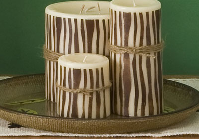Faux Bois Pillar Candles and Plate with Handmade Charlotte™ Stencils