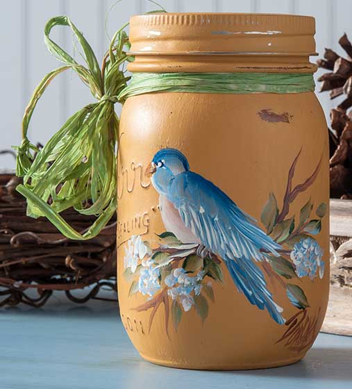 Handpainted Bluebird Mason Jar