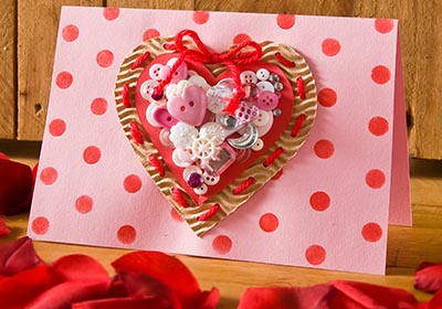 Kids Valentine Button Heart Card