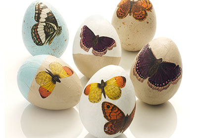 Decoupaged Butterfly Eggs