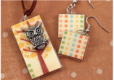 Mod Podge Fall Owl Necklace and Earrings