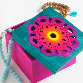 Multi-Color Wood Decorated Jewelry Box