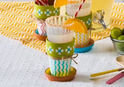 Pattern Clay Cup Holders with Handmade Charlotte Stencils