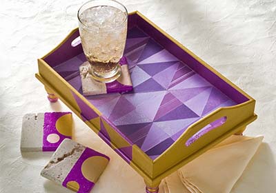 Radiant Orchid Geometric Wood Tray