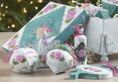 Shabby Chic Holiday Ornaments and Ornament Box