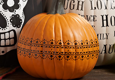Stenciled Lace Decorated Pumpkin