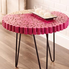 Wood Slice Side Table with Color Blocking